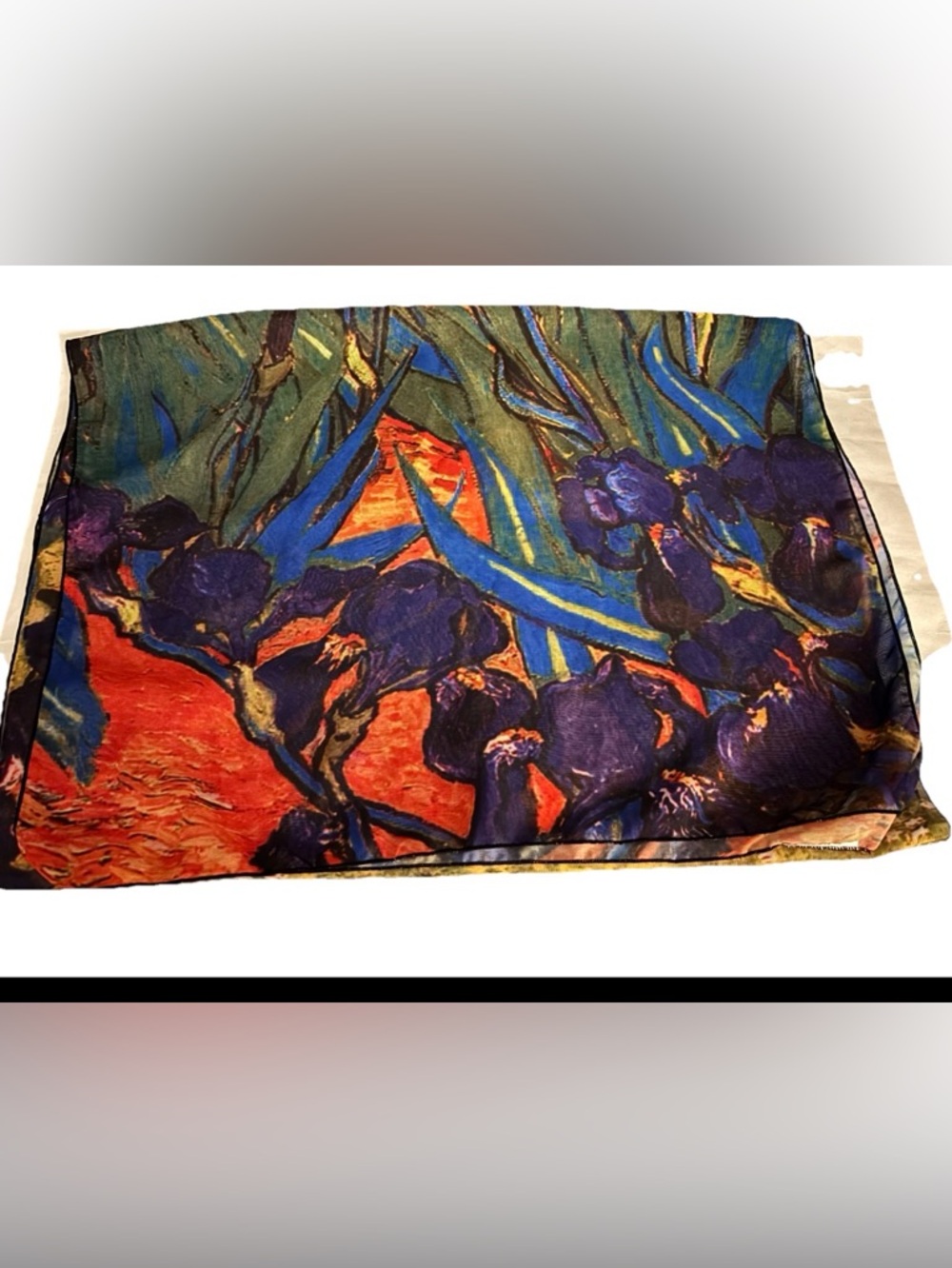 Vintage Vincent Van Gogh Iris Scarf  Polyester Chiffon 19" W x 62" L